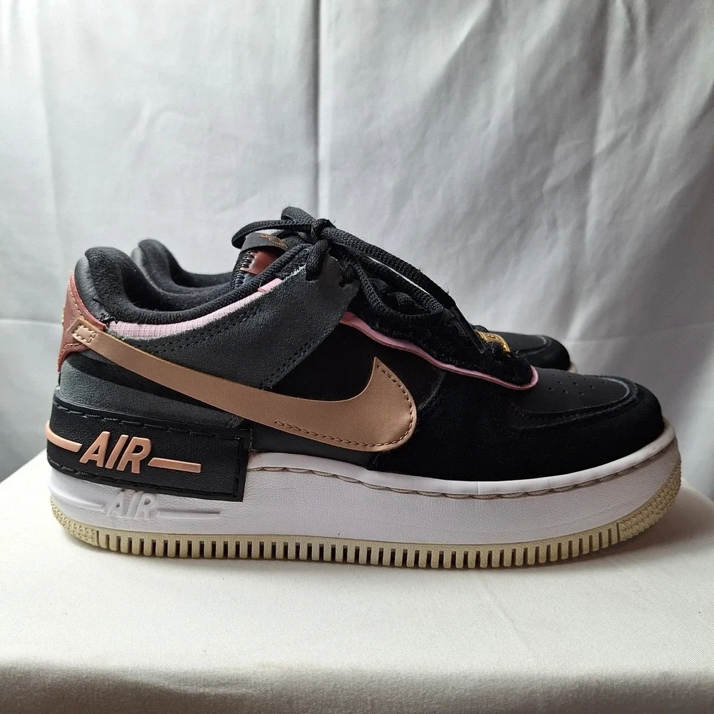 NIKE Air Force 1 Shadow Sneaker Womens Sz 7 Black Light Artic Pink Athleisure